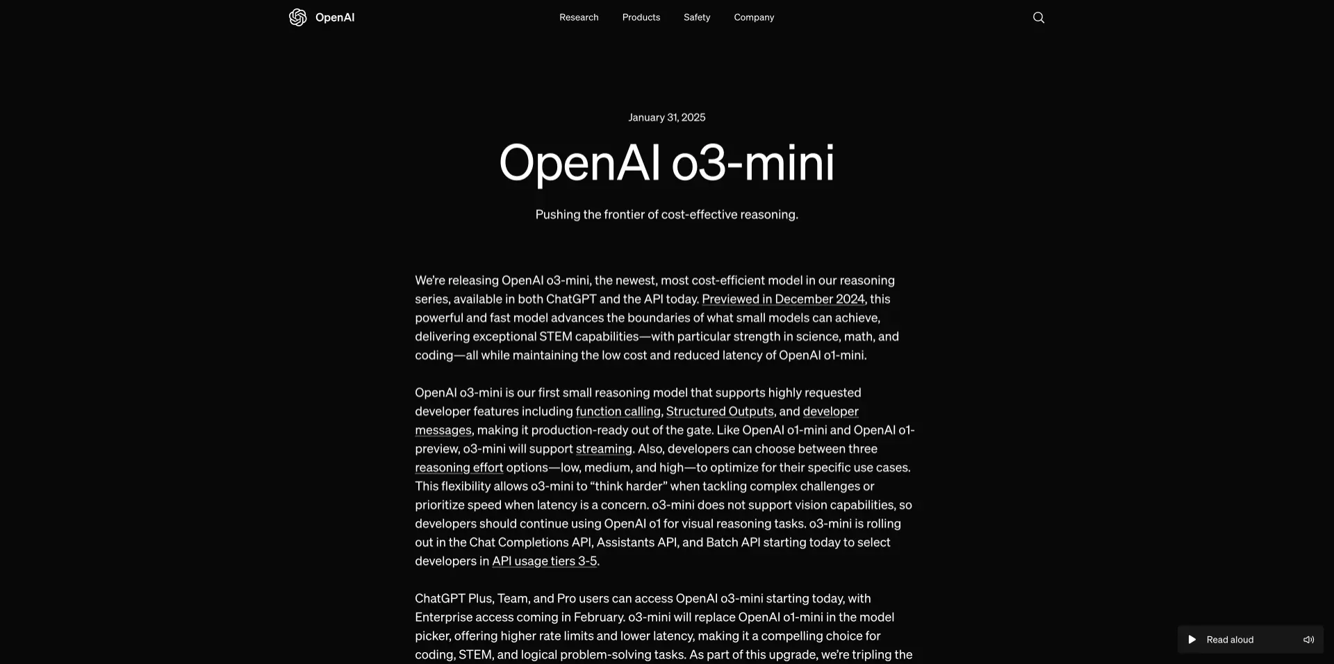 OpenAI o3-mini：OpenAI最新发布的AI推理模型