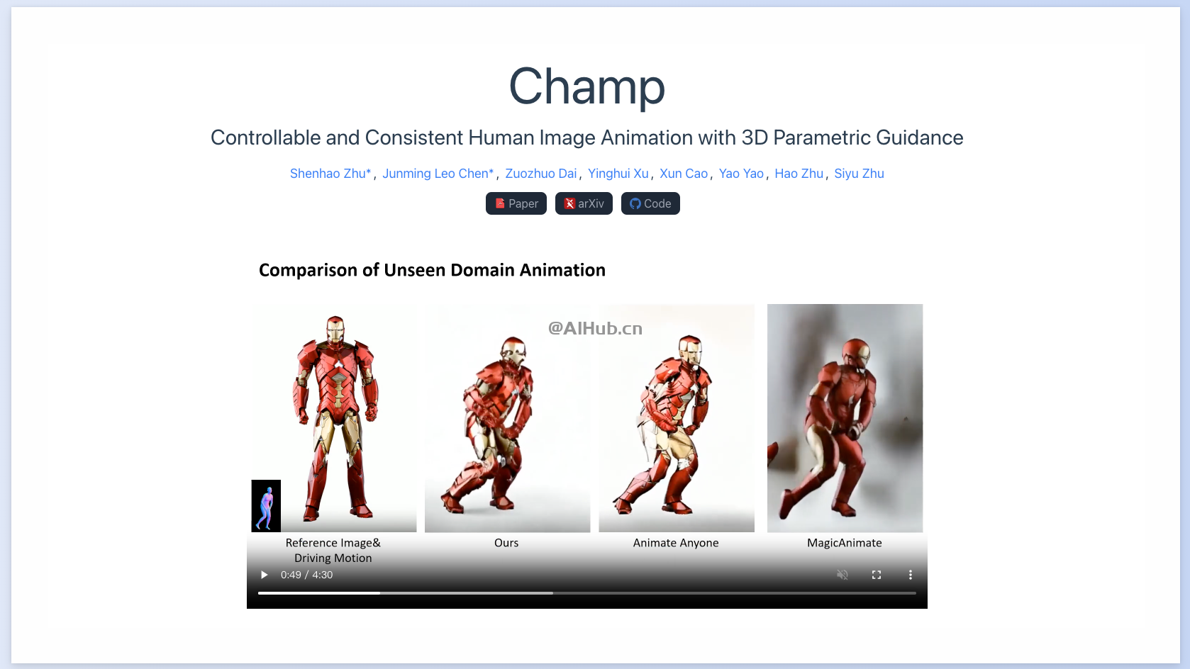 Champ-基于3D的人物图像到动画视频生成框架